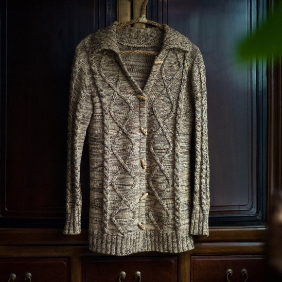 Y2K Knit Fitted Cardigans/Sweater Jacket Wood Buttons XS - Picture 5 of 8